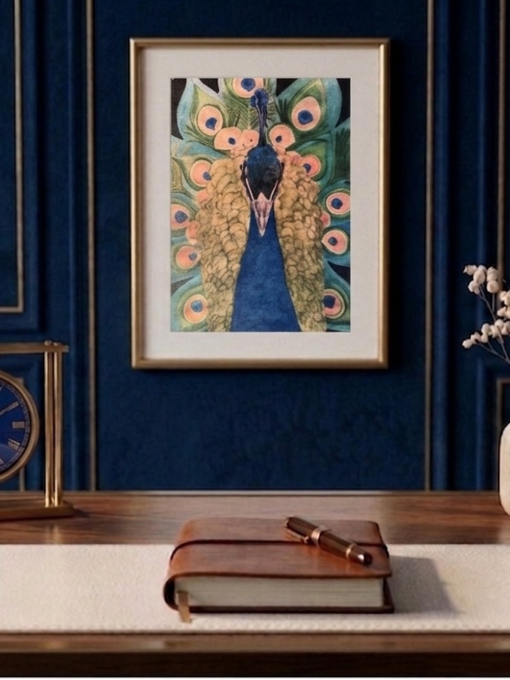 Watercolor Painting By Khephra peacock Illustration Wall Art Print Unframed